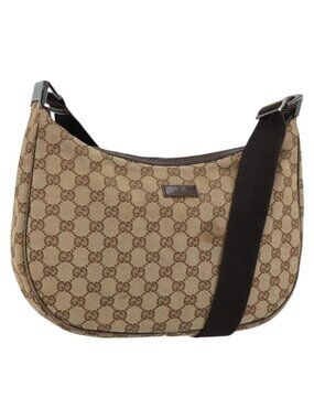 Authentic GUCCI GG Canvas Shoulder Bag Beige Silver 122790